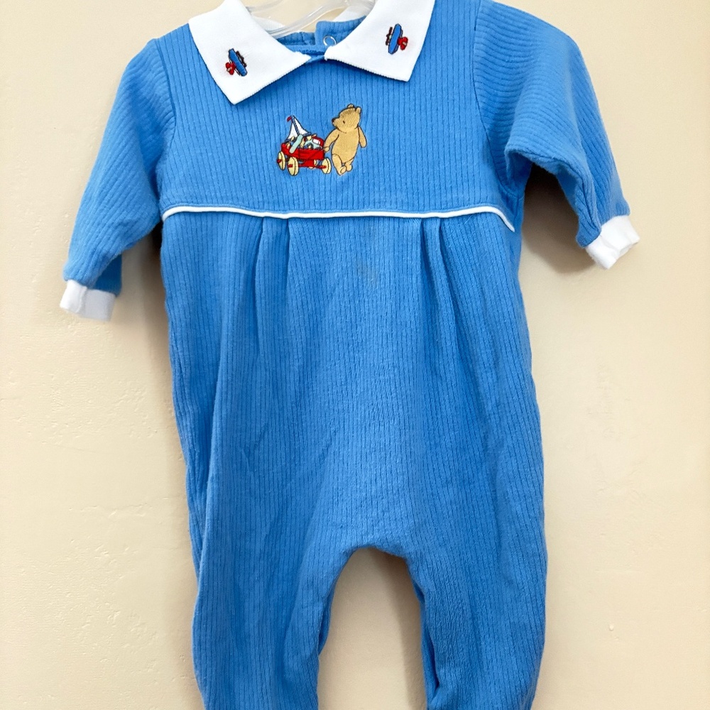 Classic Pooh one piece outfit, cotton knot, embroidery, size 6 mos.
